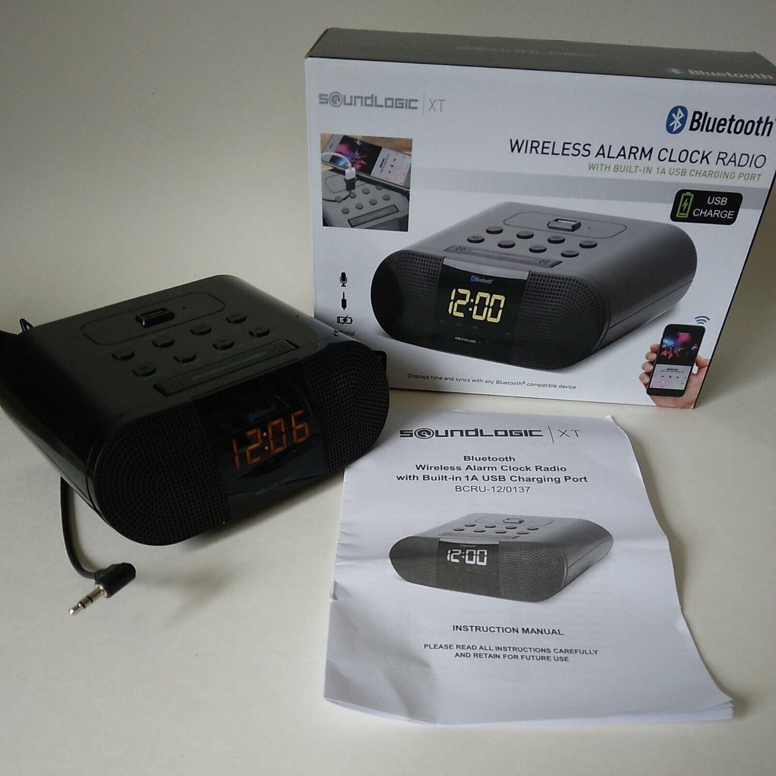Soundlogic XT Bluetooth Alarm Clock Model: BCRU-12/0137, Corded-USB-Tested Works