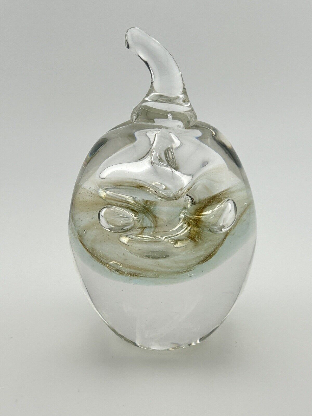 Art Glass Pear Paperweight Signed AMF- W ‘89,  Bubbles, Gold Sparkle, BEAUTIFUL