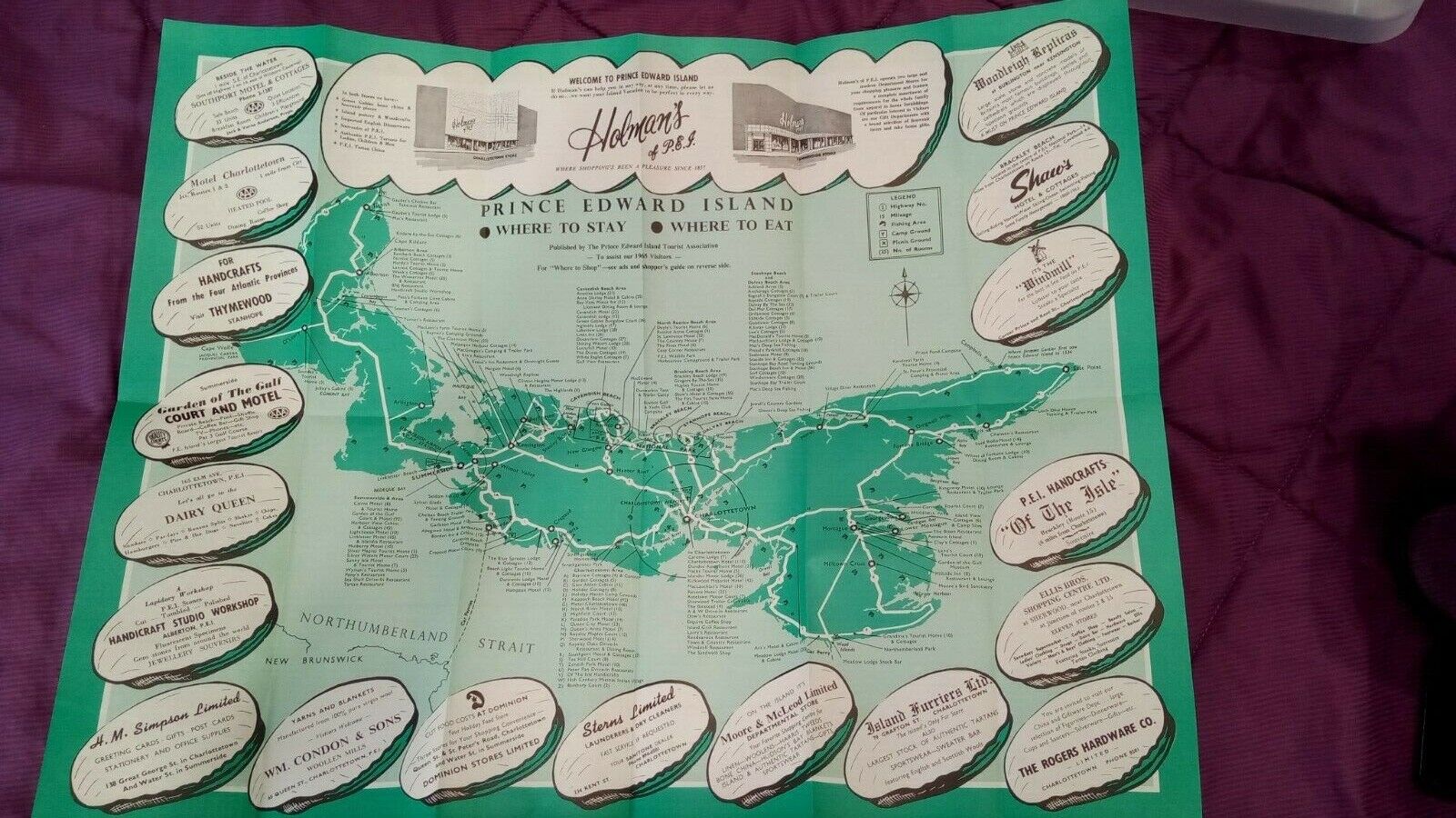1965 Prince Edward Island Map Tourist Association Where to Stay, Eat and Shop