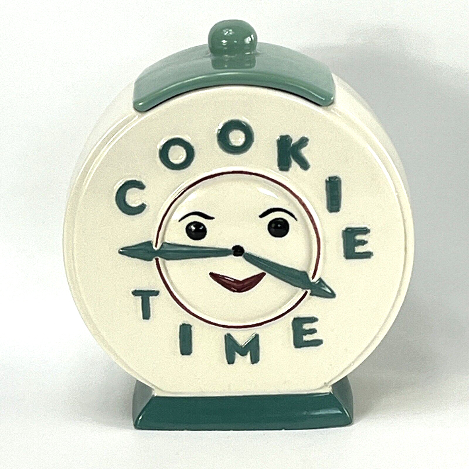Abingdon USA Cookie Time Cookie Jar 653 Smiling Clock Face Vintage Signed-Teal