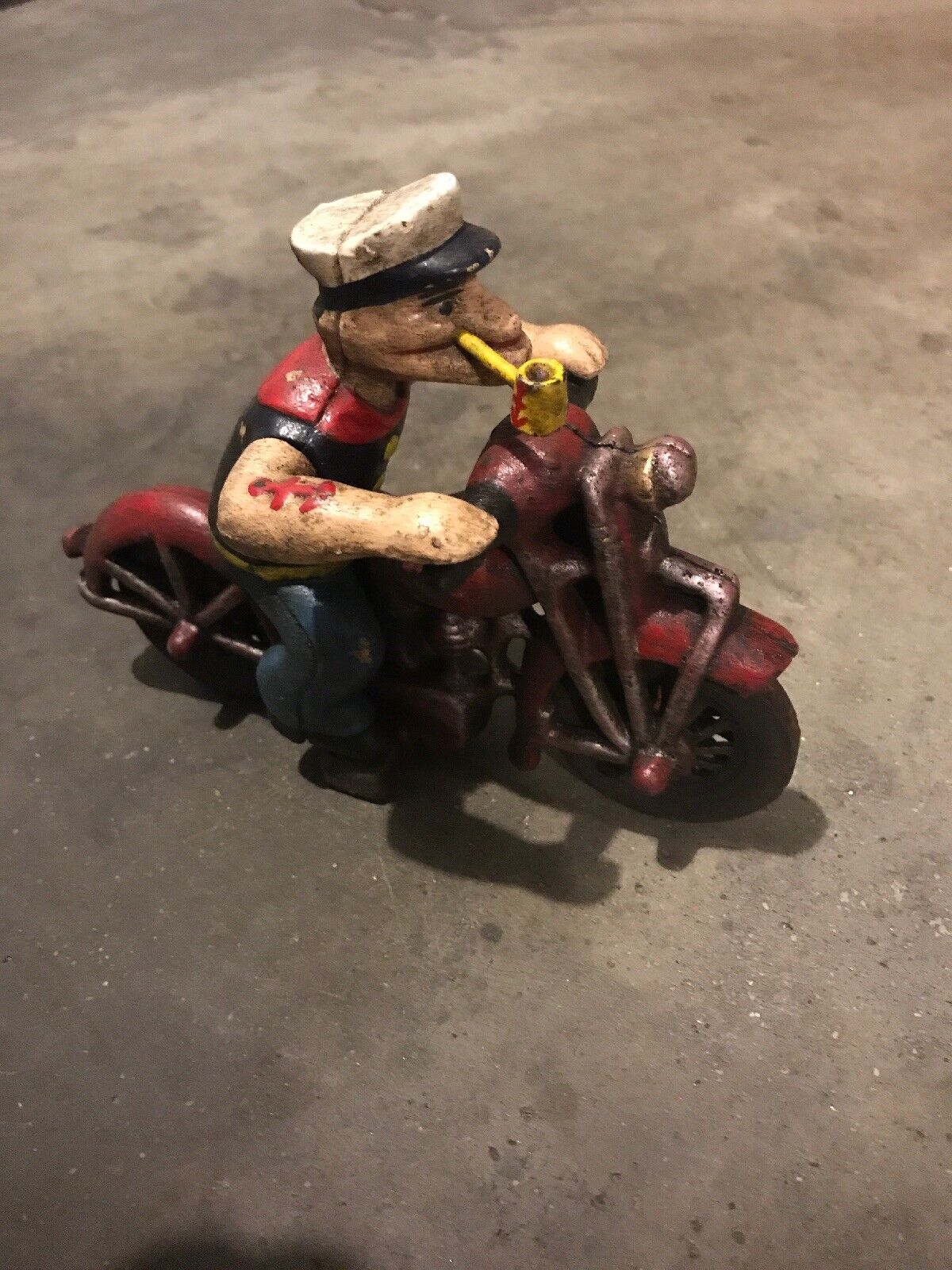 Popeye Motorcycle Cast Iron Patina Triumph Indian Harley Fatboy Collector Set