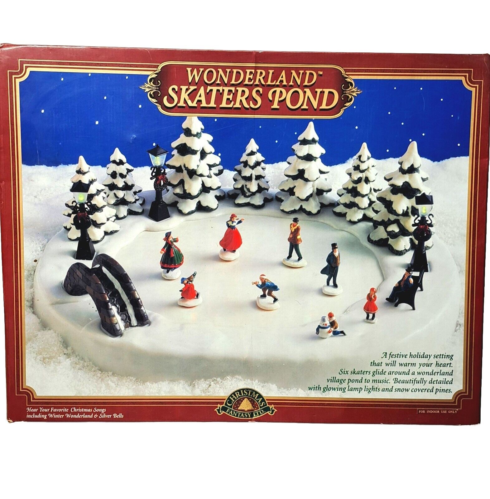 Vintage Christmas Holiday Wonderland Skaters Pond 1996 Complete Musical Decor 