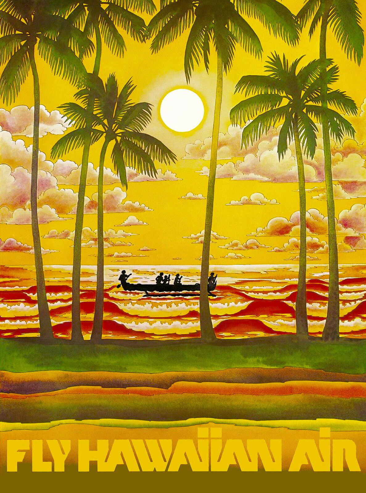 Hawaii Hawaiian Beach Sunset Airplane United States Travel Advertisement Poster