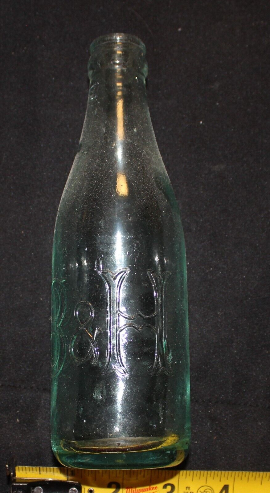 B&H Embossed Green Glass Soda Bottle