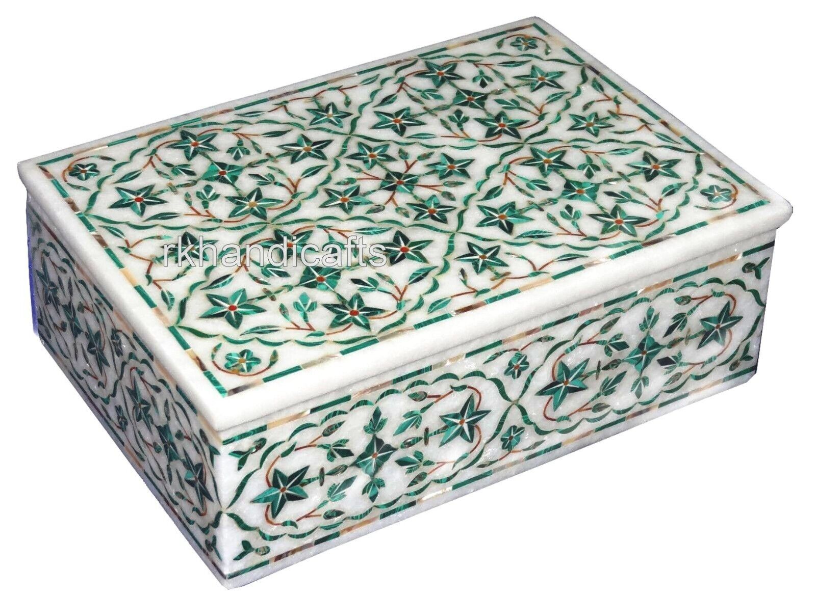 Antique Pattern Inlay Work Trinket Box White Marble Giftable Box for New Year