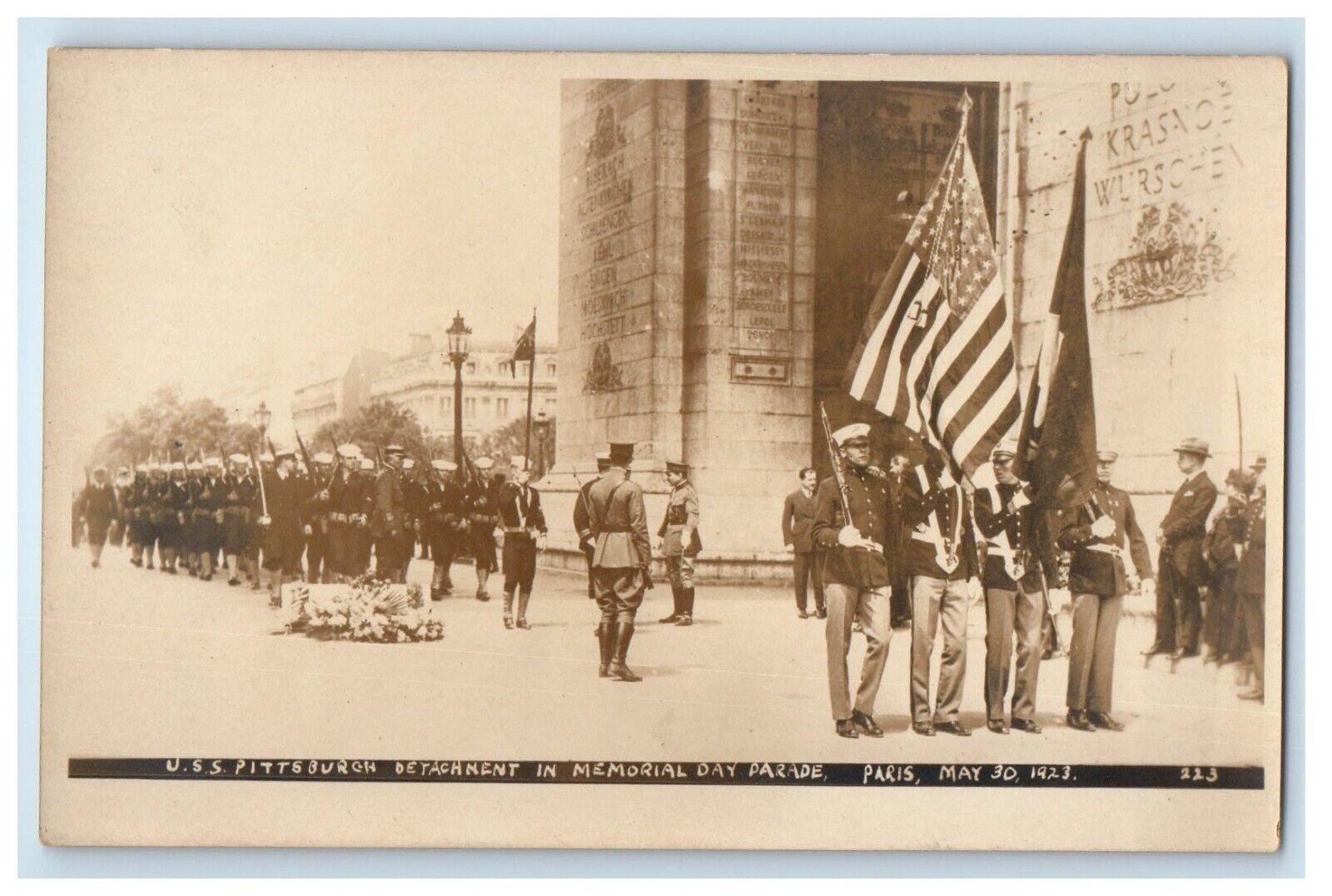 c1920\'s USS Pittsburgh Memorial Day Parade Paris France RPPC Photo Postcard