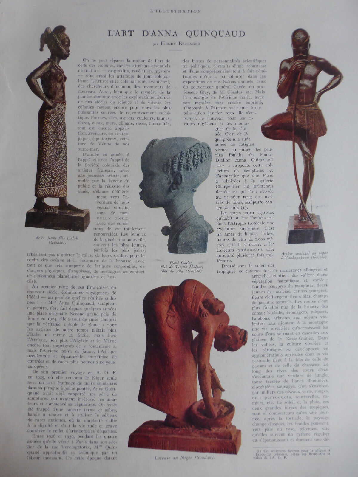 1931 AFRICAN ART ANNA QUINQUAUD SCULPTURE 2 ANTIQUE NEWSPAPERS