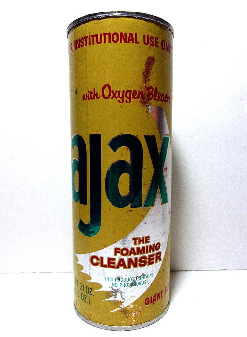 NOS VTG 1960s AJAX Bleach GIANT SIZE Yellow Container 1.5 Pounds