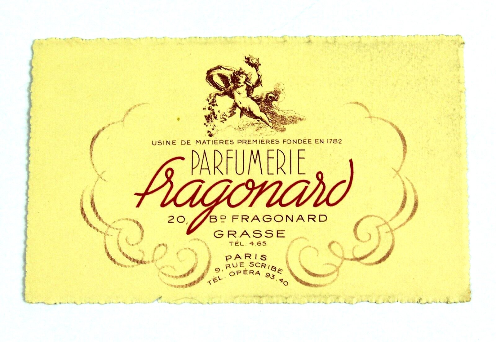 Vtg PARFUMERIE FRAGONARD Perfume Card GRASSE PARIS French Perfume Advertising