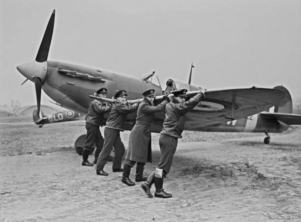 Four Royal Air Force pilots No 602 Squadron RAF wheel out a new- 1942 Old Photo