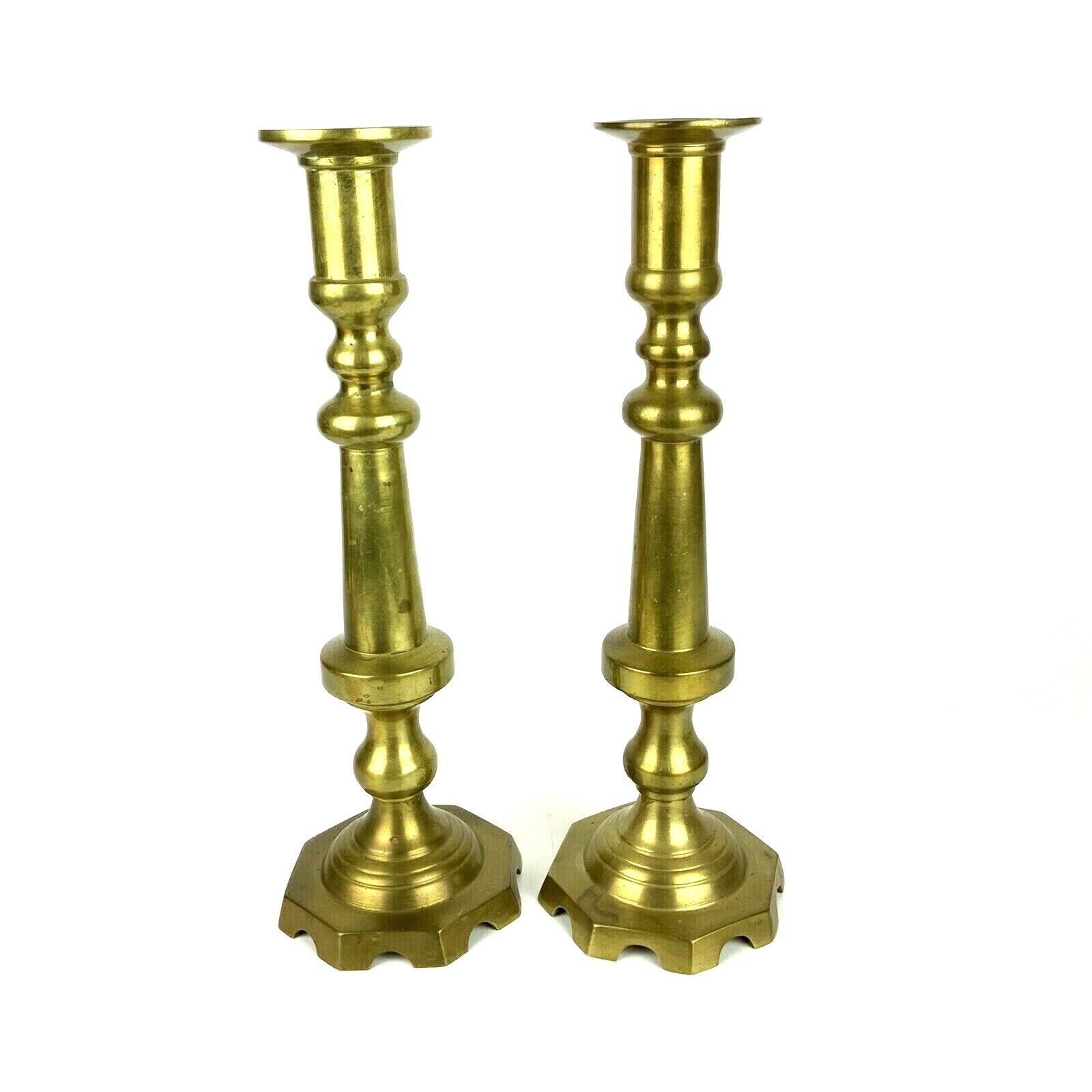 Chunky Brass Taper Candle Holders 13.75 inch Patina Mosy SA Mexico