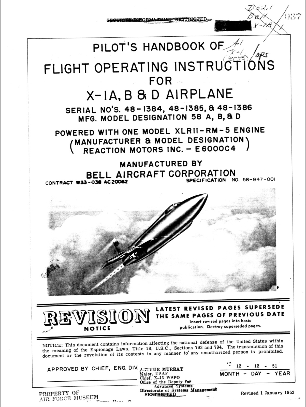 43 Page 1953 Bell X-1A B D Pilot\'s Handbook Flight Operating Instructions on CD