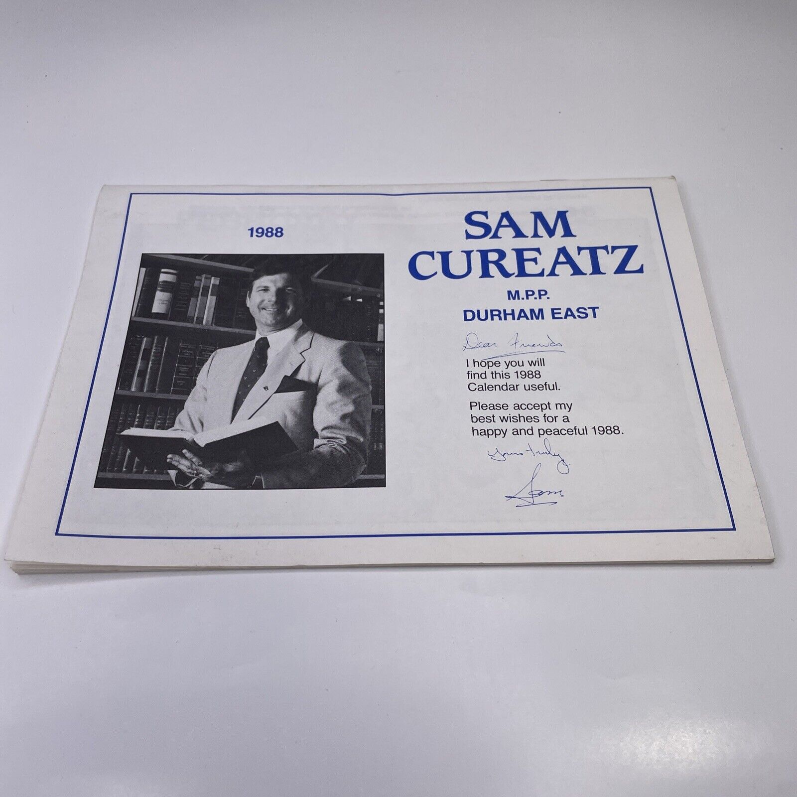 Vintage 1988 Sam Cureatz MPP Durham Easy Oshawa Campaign Booklet Ontario Canada