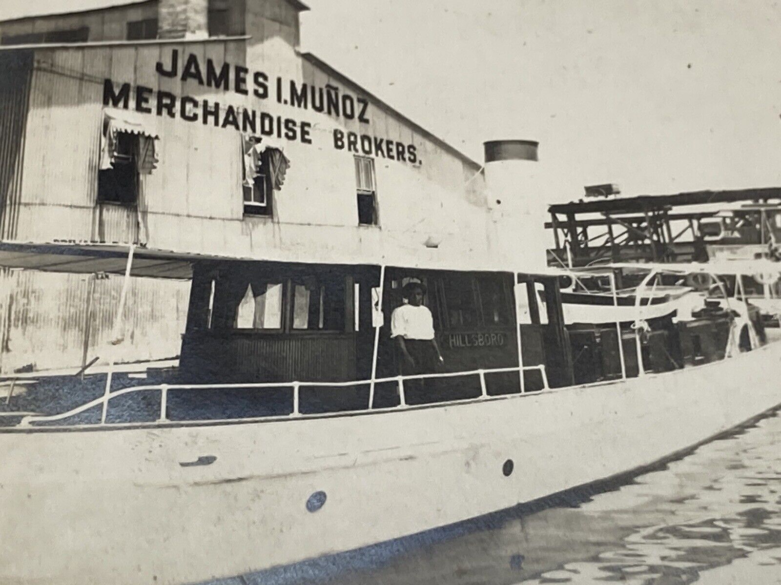 c1910s-1920s Man On Hillsboro Steamboat JAMES I. MUNOZ Merchandise ANTIQUE Photo