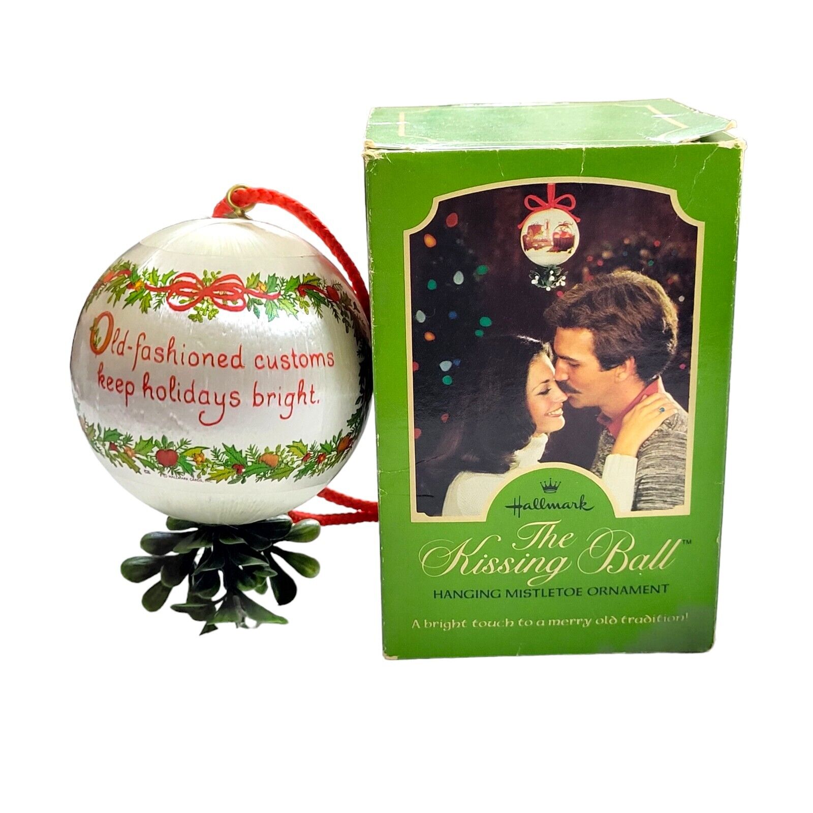 Vtg Hallmark Kissing Ball Mistletoe Old Fashioned Customs Keep Holidays Bright