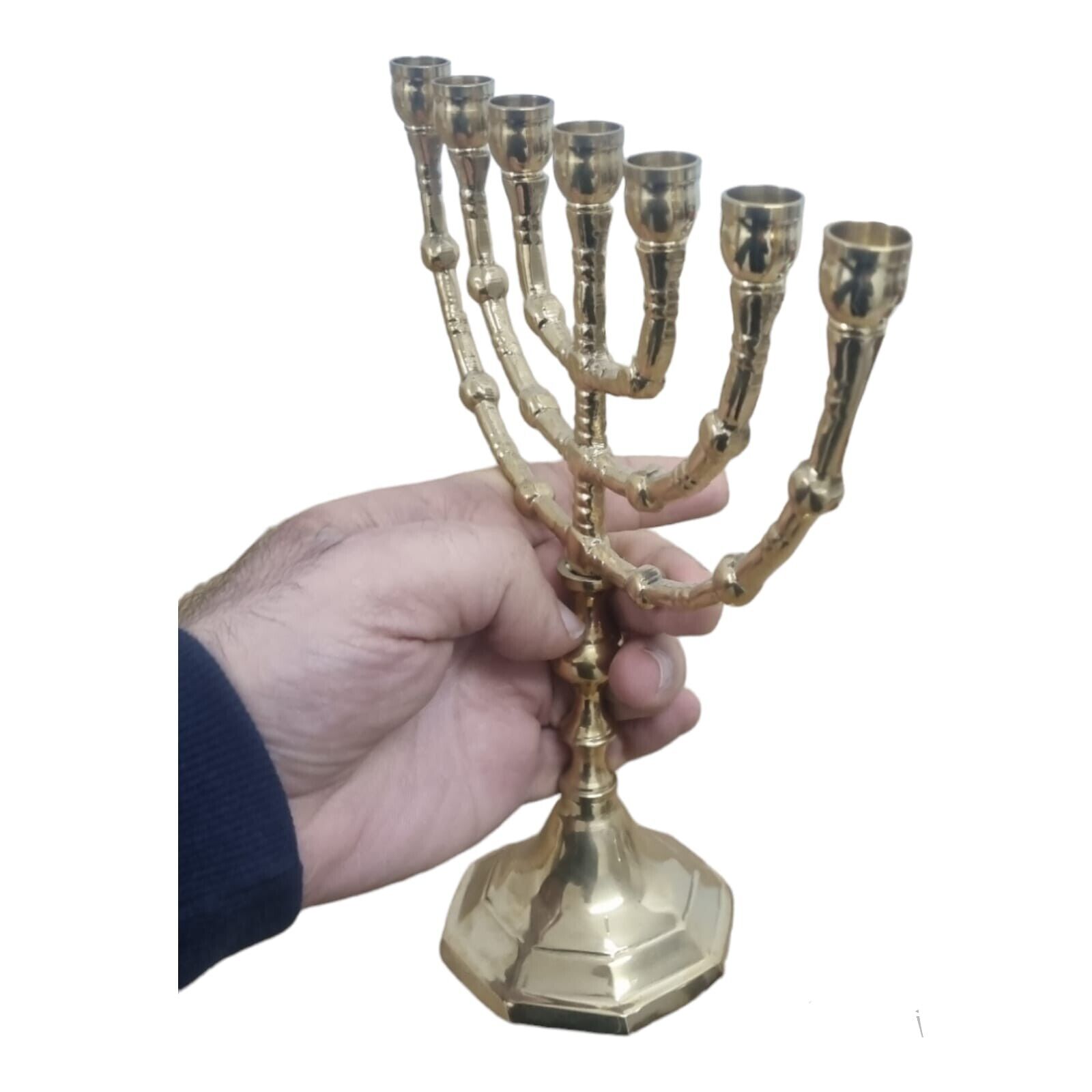 Amazing Classic Gold Plated Brass Menorah 7 Branches 10\