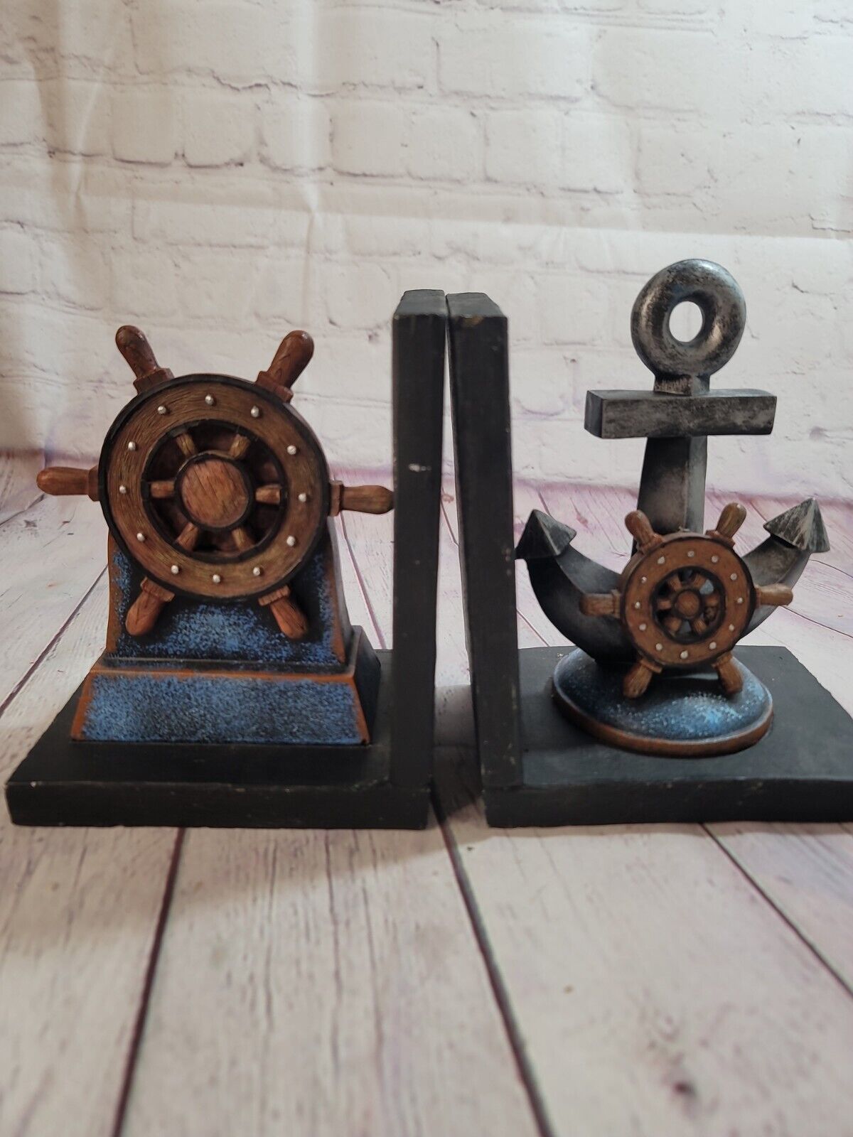 Nautical Ship Boat Archor And Helm Book Ends