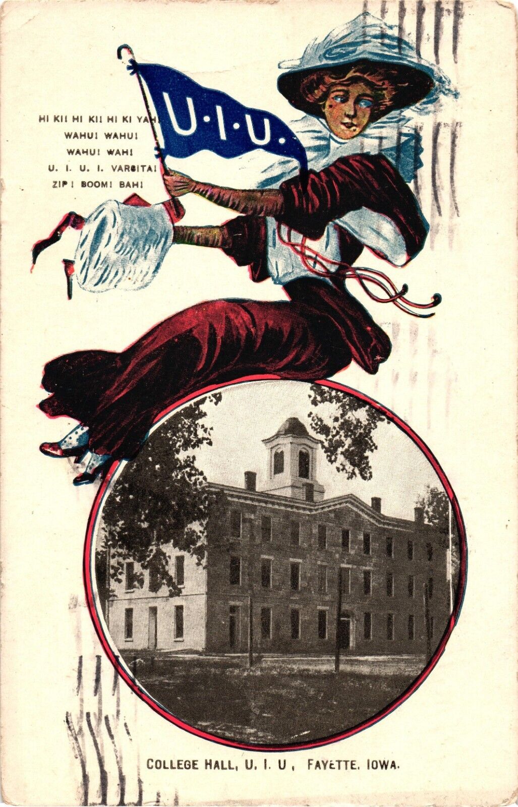 1924 UIU Upper Iowa University College Hall Fayette Iowa Postcard