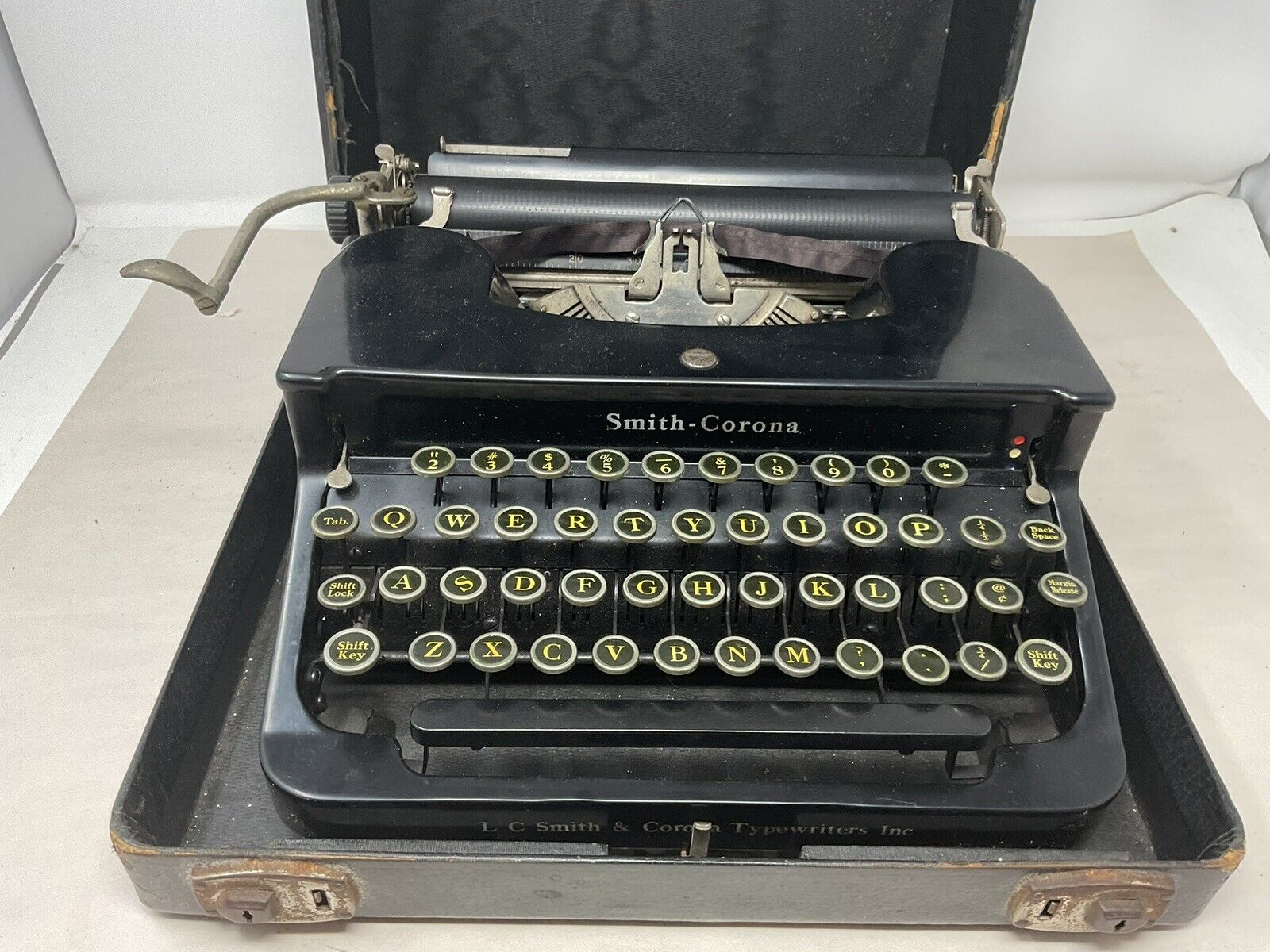 1930's Smith Corona Standard Floating Shift Glossy Black Flat Top Typewriter