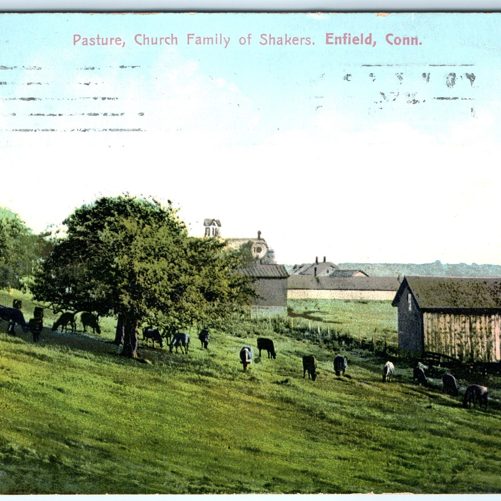 c1910s Enfield, Conn Pasture, Church Family Shakers Lovely Farm Postcard CT A102