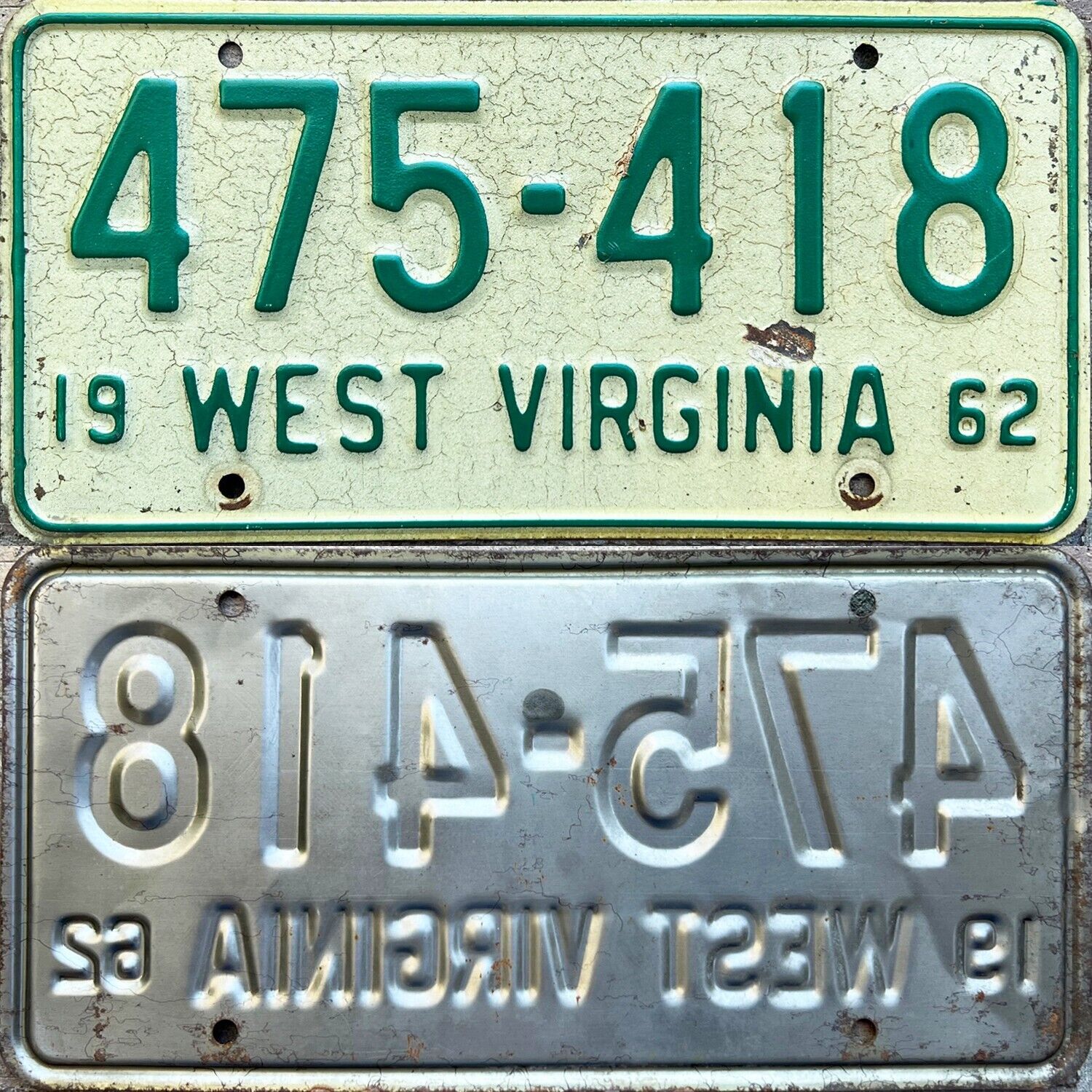 1962 West Virginia License Plate can be re-registered Original Unrestored