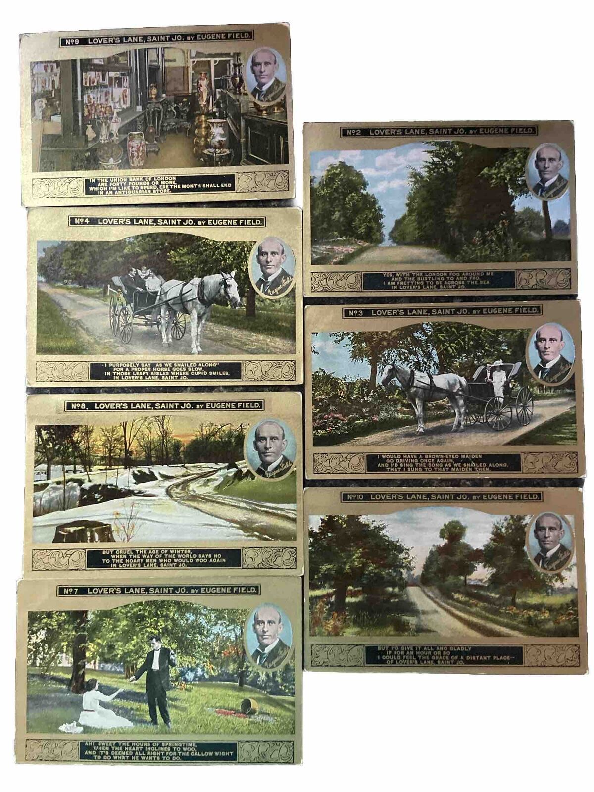 Lot of  8 Lovers Lane Saint Jo by Eugene Field Unused Postcards