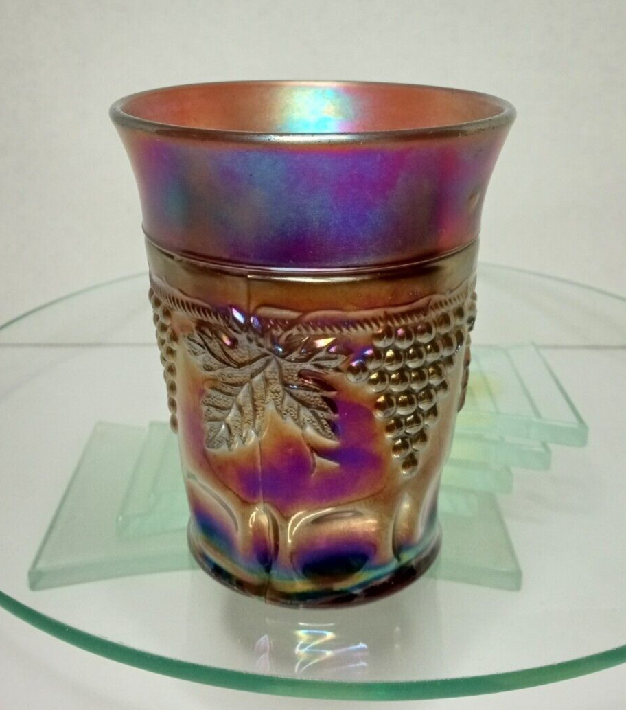 Antique Northwood Grape & Cable Amethyst Carnival Glass TANKARD Tumbler Vintage
