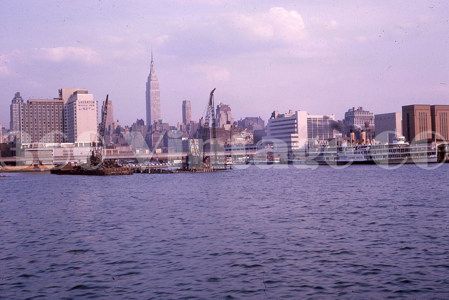 Vintage 1965 Kodachrome 35mm photo slide of the New York Skyline from Hudson Bay