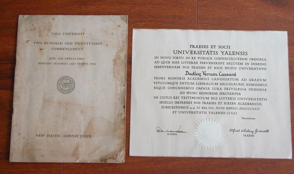 Rare 1922 YALE UNIVERSITY Commencement Program New Haven Connecticut