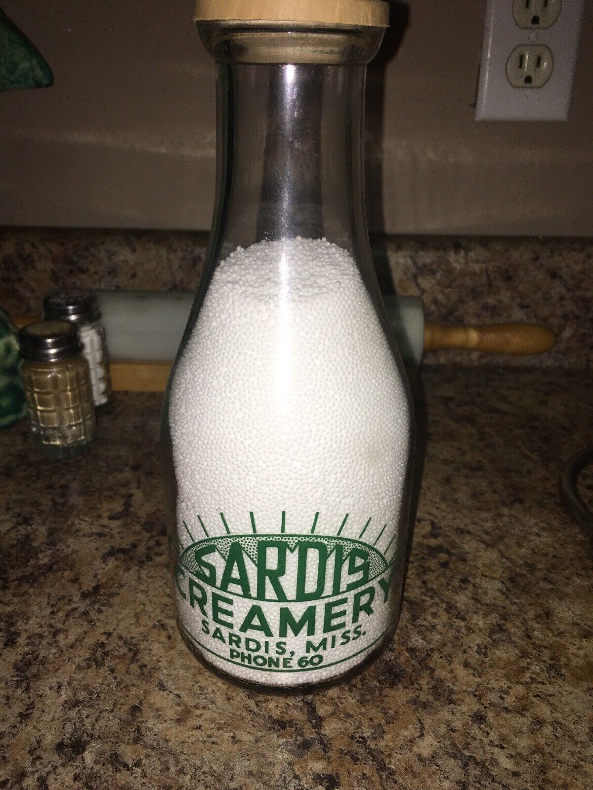 TRPQ WWII green label Quart Sardis Creamery milk bottle Sardis, Mississippi