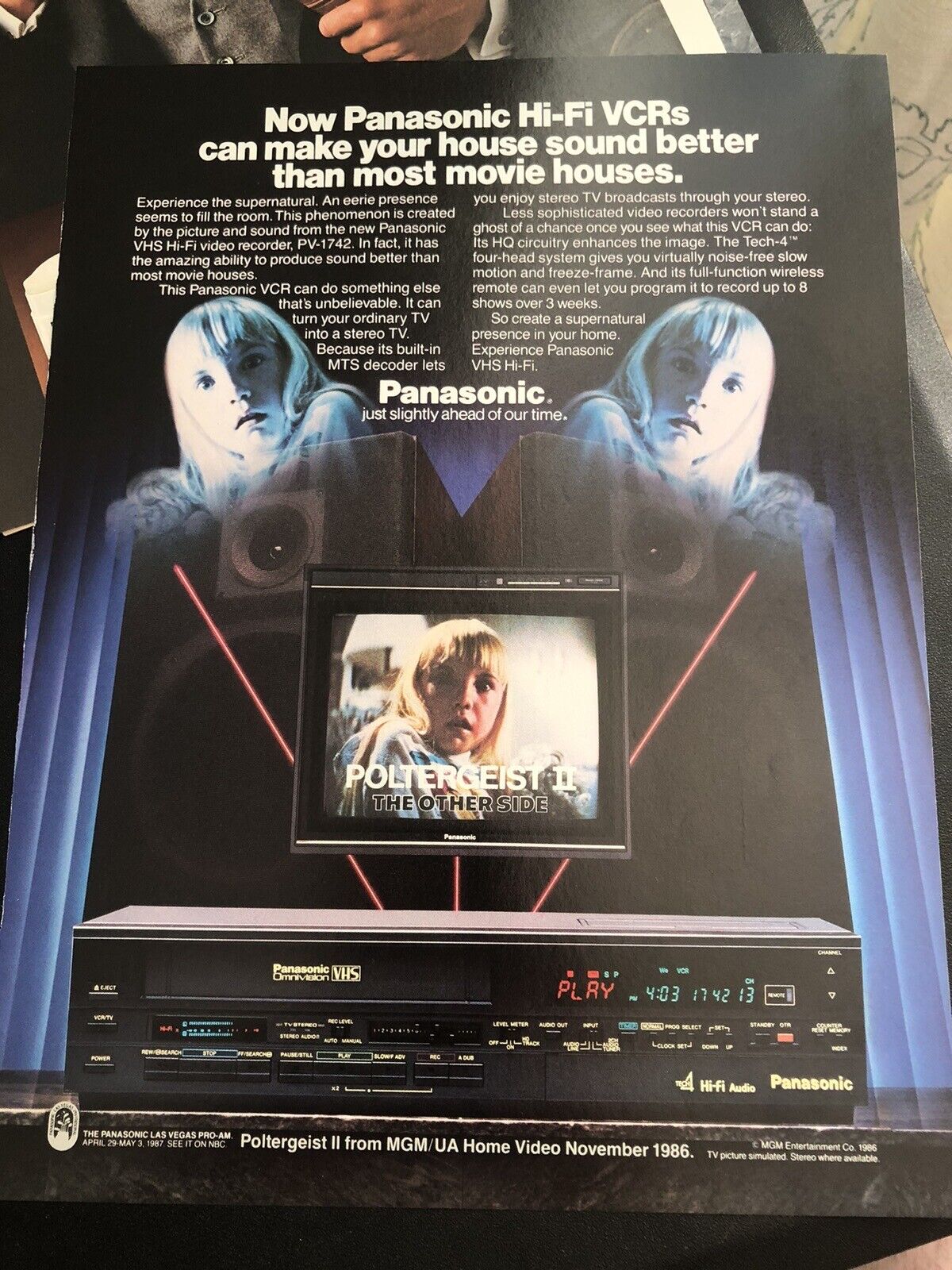 Vintage 1986 Panasonic VCR Poltergeist II Print Ad 8.5\