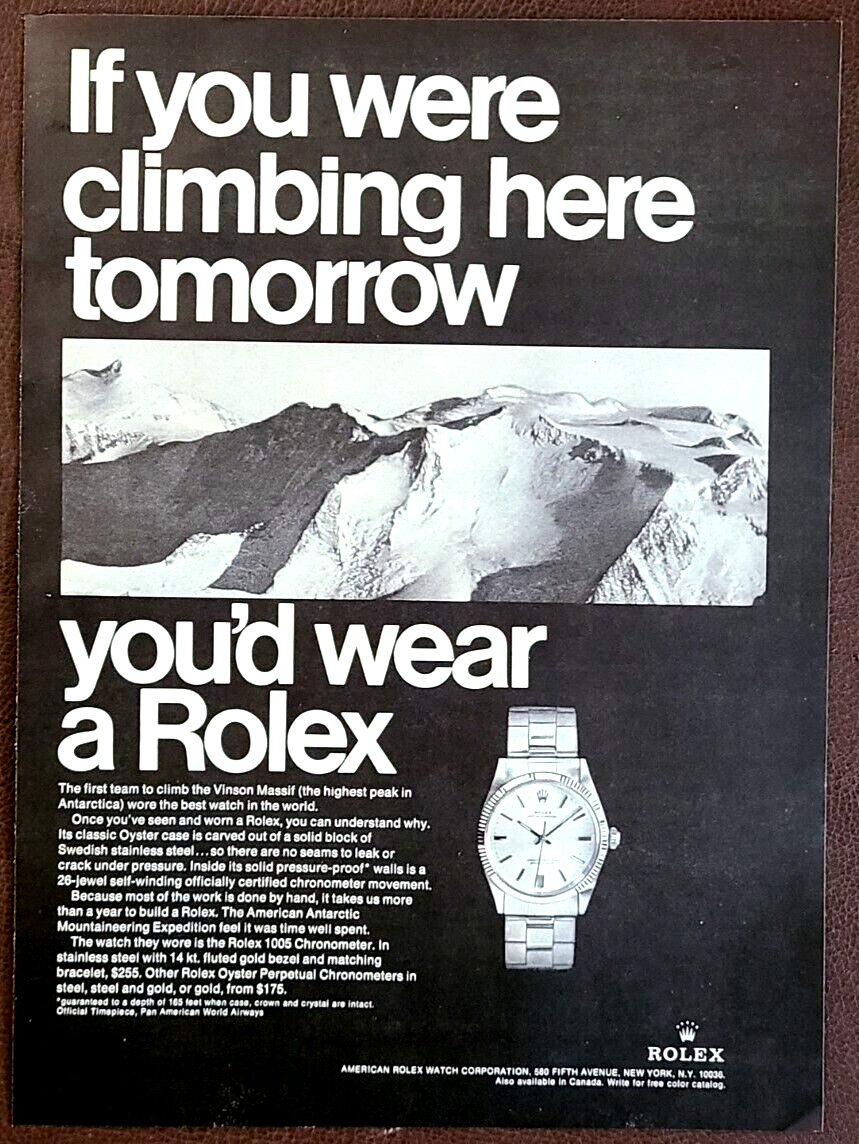 Rolex 1005 Chronometer Original 1967 Vintage Print Ad Antarctica