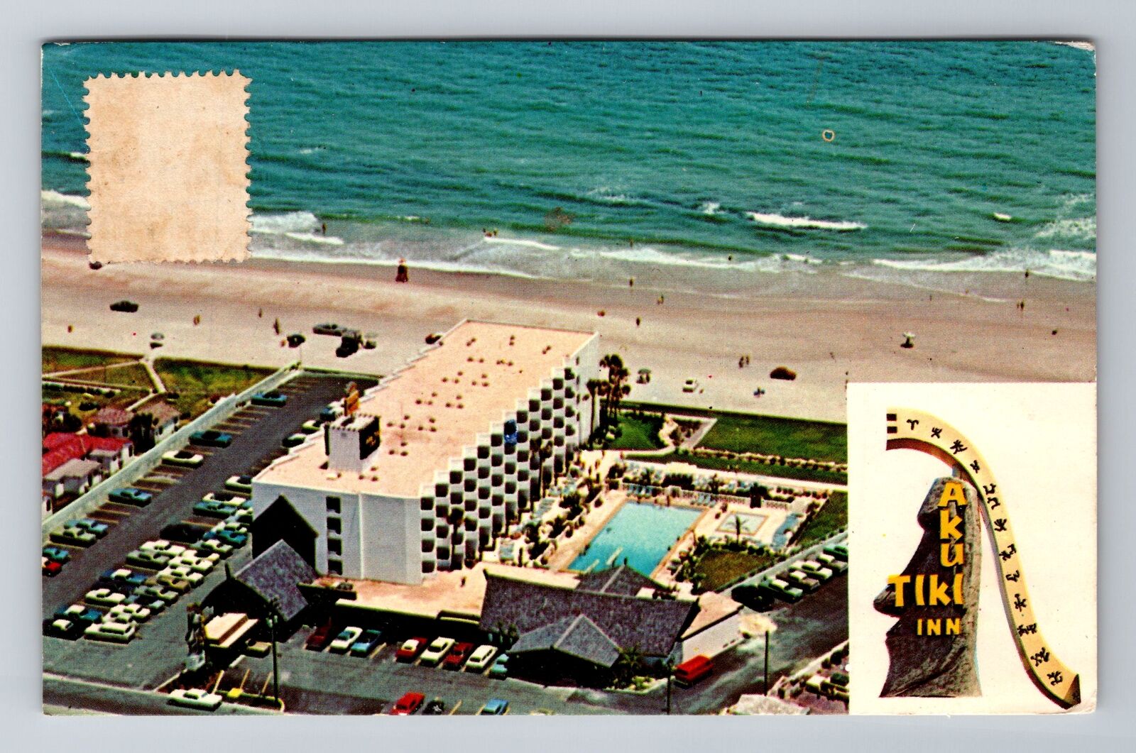 Daytona Beach Shores FL-Florida, Aku Tiki Inn, Advertise Vintage c1980 Postcard