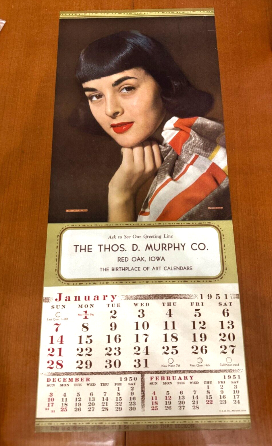 Original January 1951 Pinup Girl Calendar Salesman's Sample - Eyes That Beckon