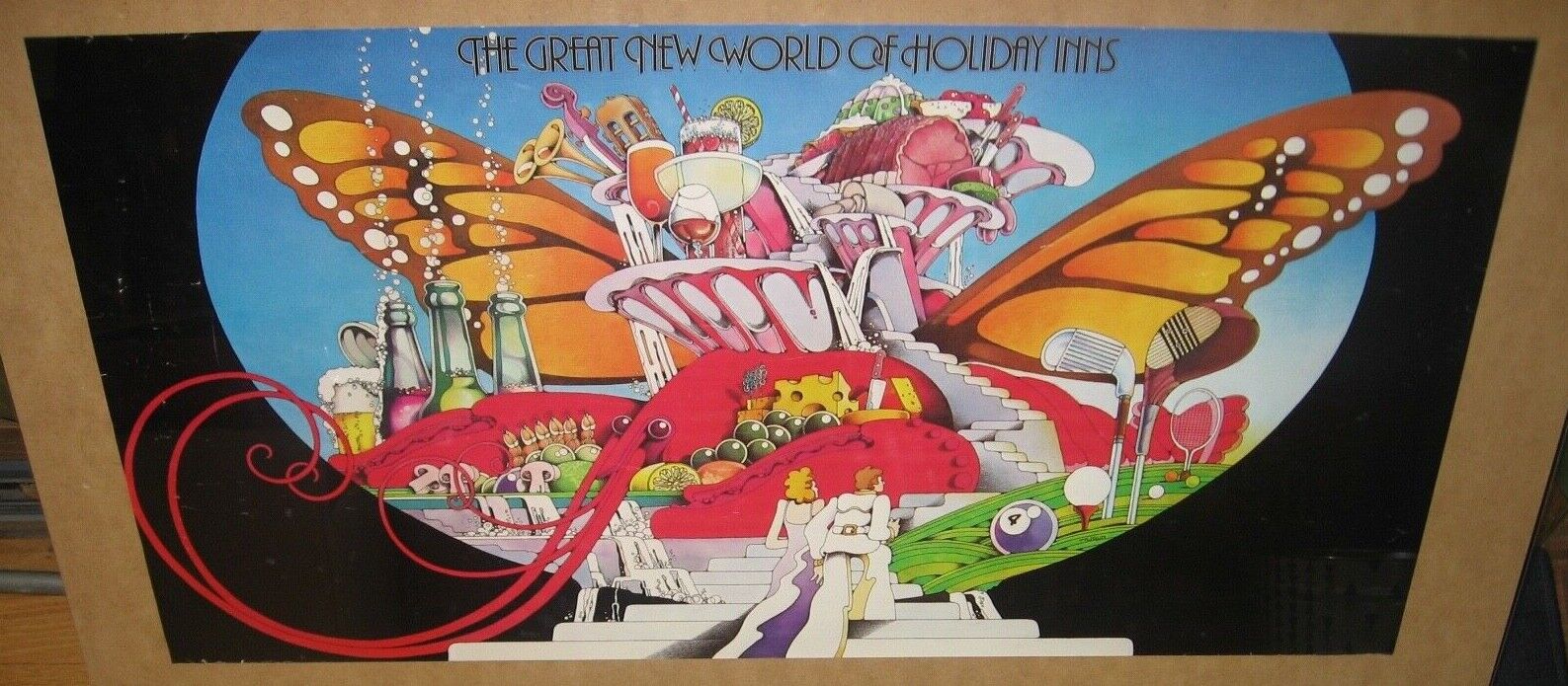 Vintage 1970's Holiday Inn Poster Ad Thrun MCM Prop Pop Art Style Psychedelic