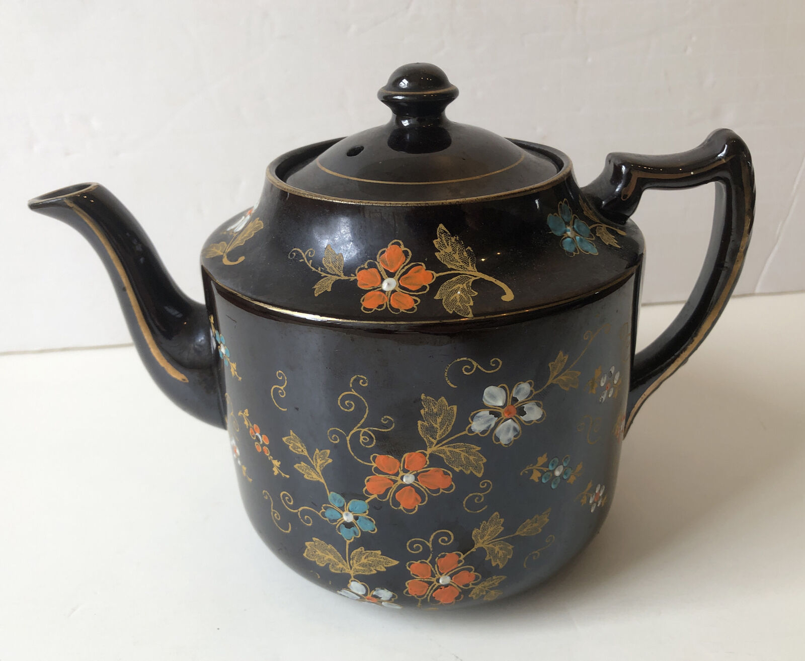 Vintage Gibson & Sons Black Hand Painted Teapot “Malvern” Burslem England