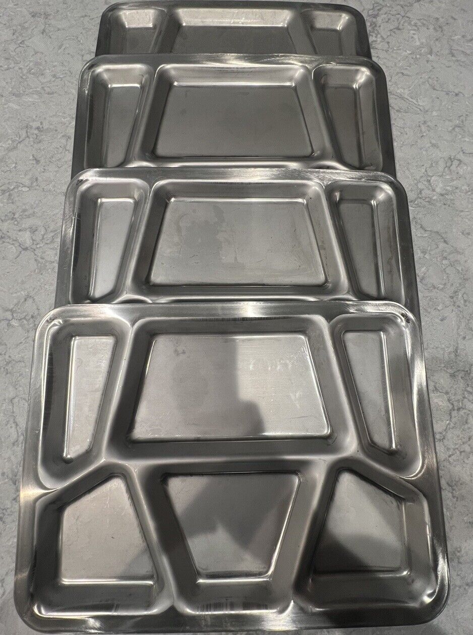Vintage US Military USA USN Wwll Stainless Steel 6 Compartment Mess Hall Trays 