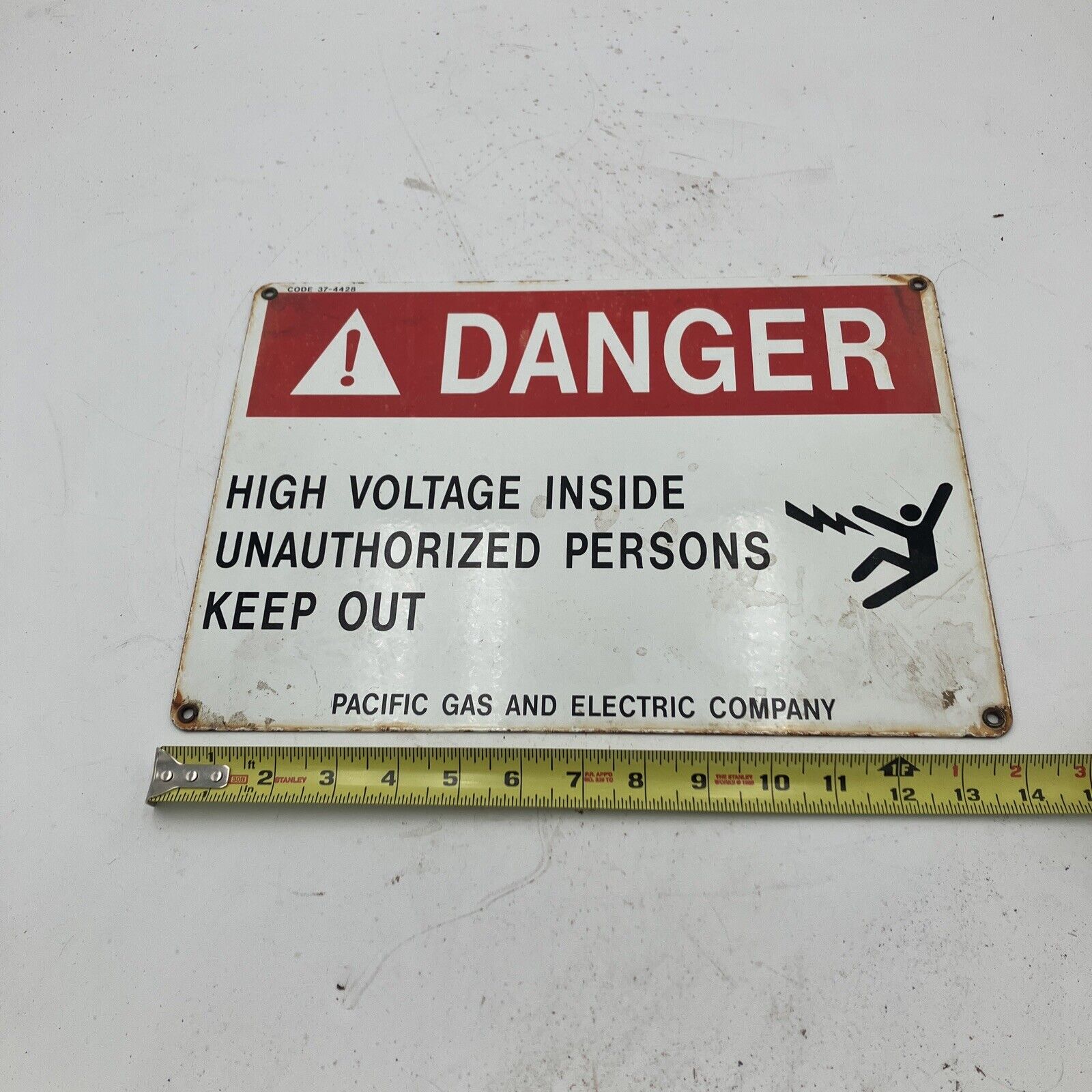 Vintage PG & E Porcelain Enameled Sign - Danger High Voltage inside 14”x10”