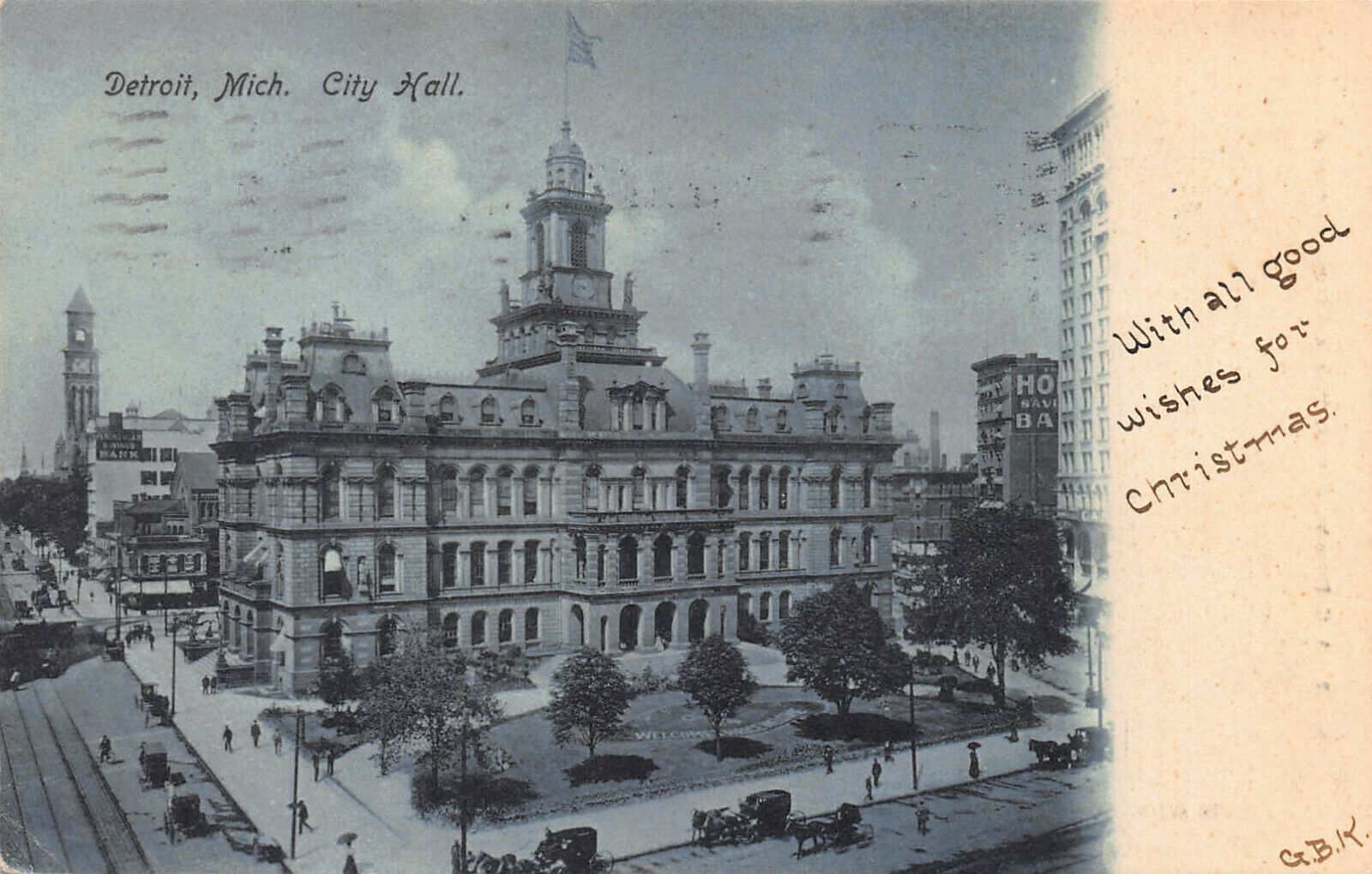 City Hall, Detroit, Michigan, early postcard, used in 1906