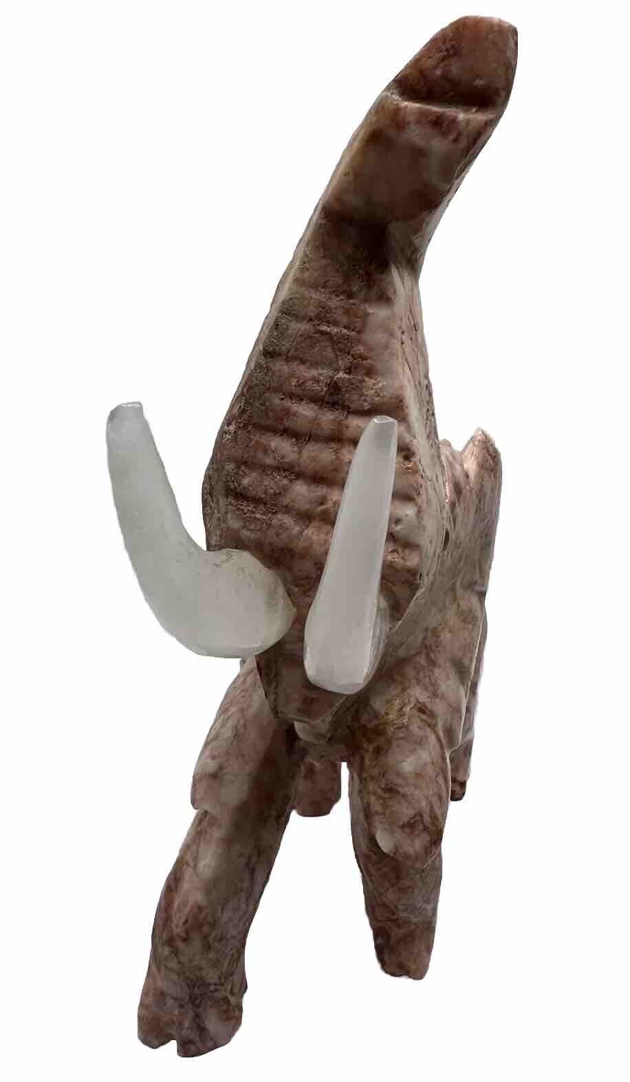 Pink Marble Onyx Elephant Statue Hand Carved Figurine VTG Rare Vintage MCM