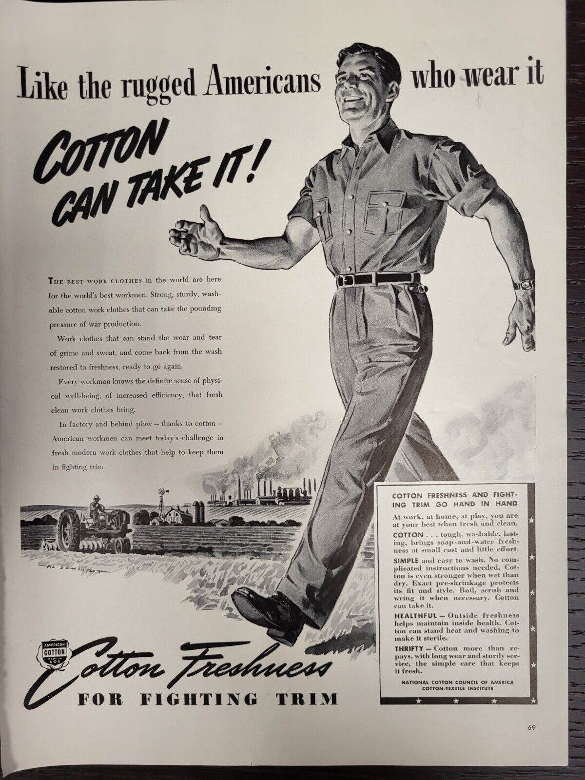 1942 National Cotton Council Print Advertising Patriotic WW2 B&W LIFE L42A