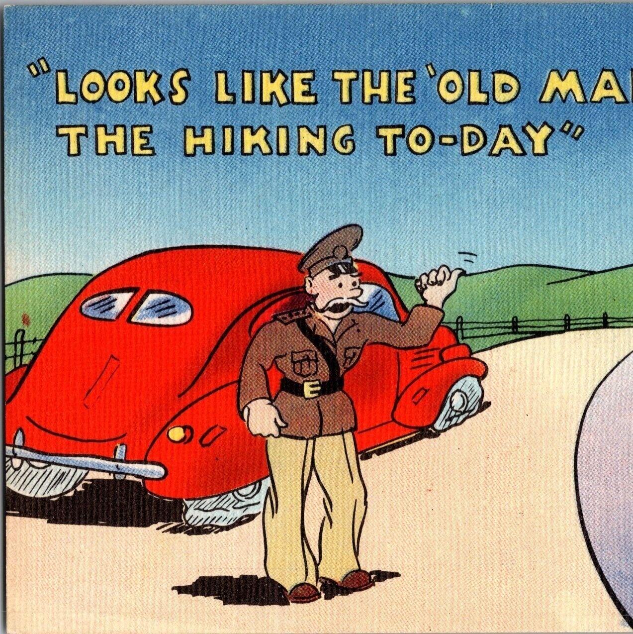 c1940 Comic Military Joke Old Man Hiking Linen MWM MidWest Map Co Postcard