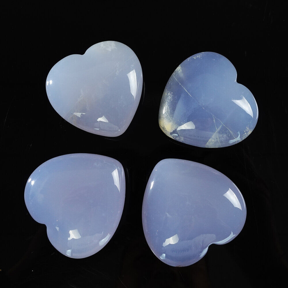 50mm Natural Crystal 3D Heart Carved Blue Chalcedony Reiki Healing DIY Craft