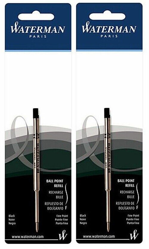 2 Packs, Genuine Waterman Ballpoint Pen Refills, Sealed Packs, Medium Point
