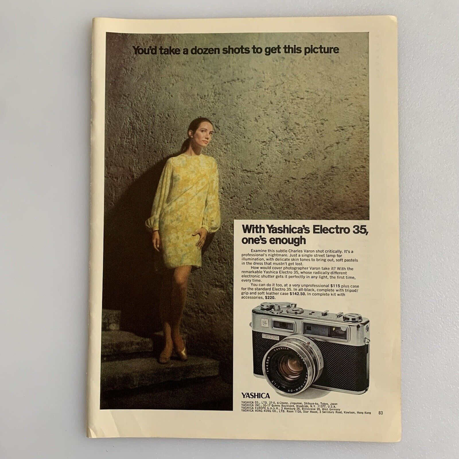 1969 Yashica Electro 35 mm Print Ad Camera Original Vintage Japan Charles Varon