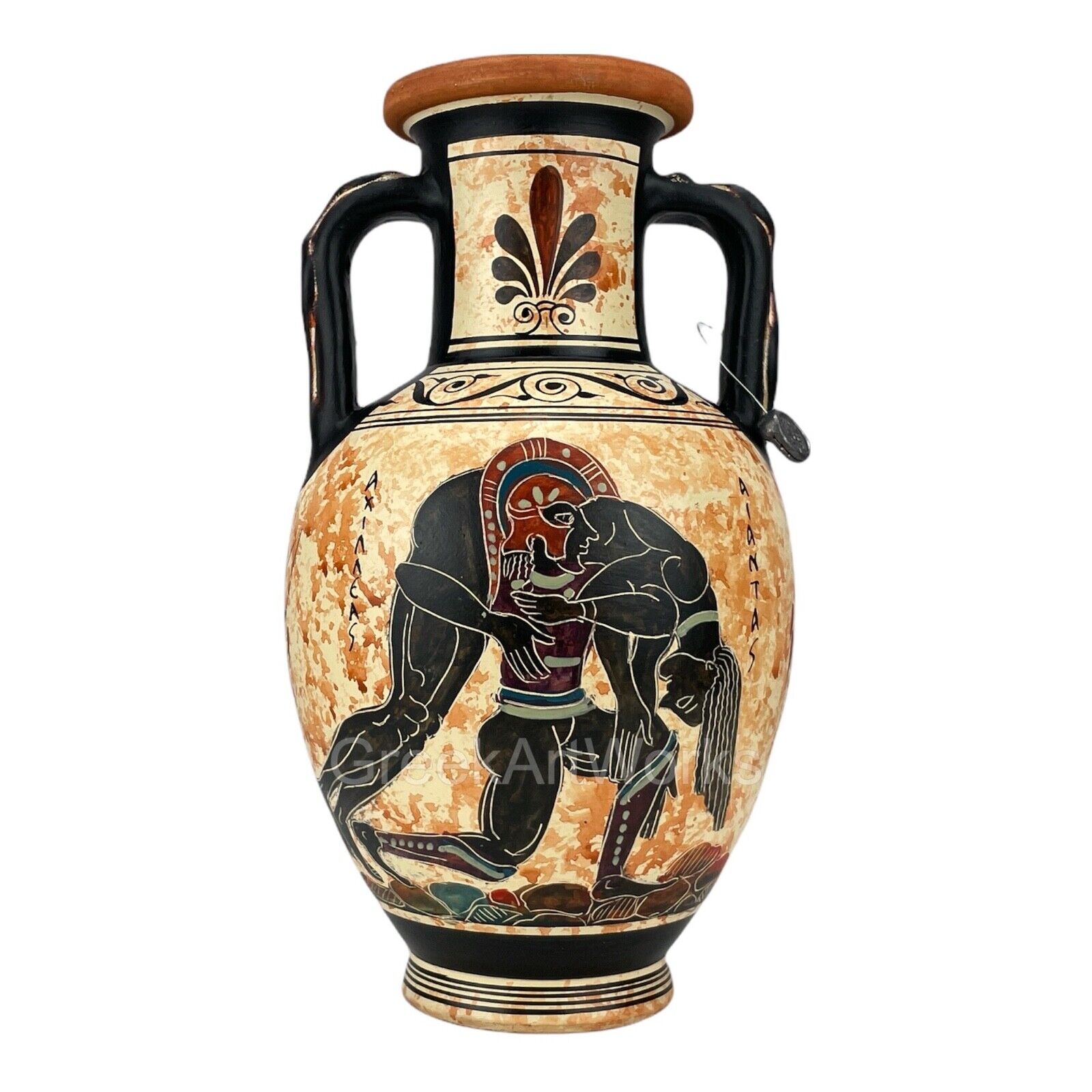Ajax Carrying the Body of Achilles Amphora Vase Ancient Greek Pottery