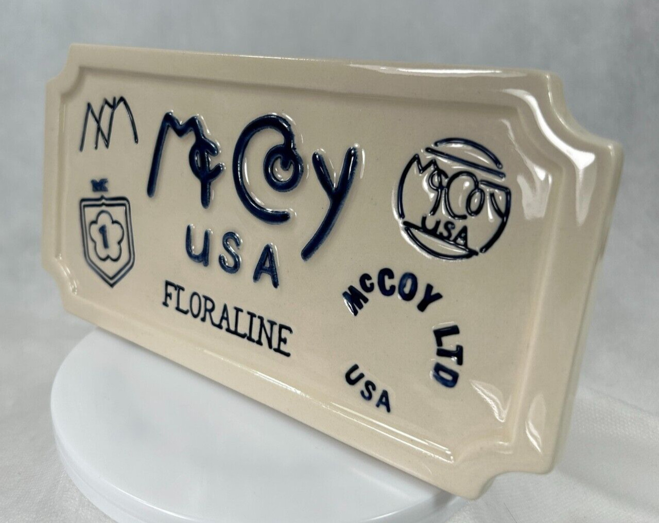 McCoy Floraline DEALER SIGN Art Pottery Advertising Display Case Plaque MINT
