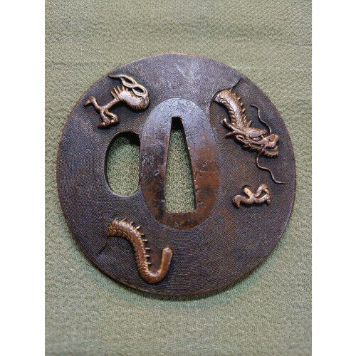 Tsuba, Sand-diving Dragon, Copper Fish-roe,made in japan