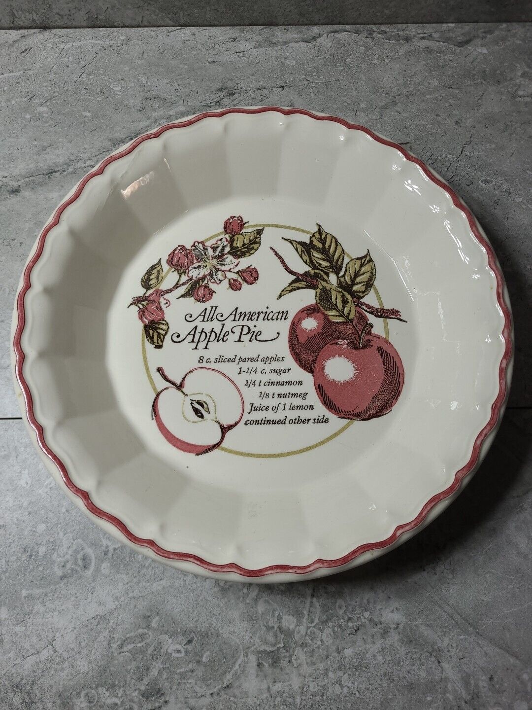 Royal China Co All American Pie Plate W-Recipe USA Vtg