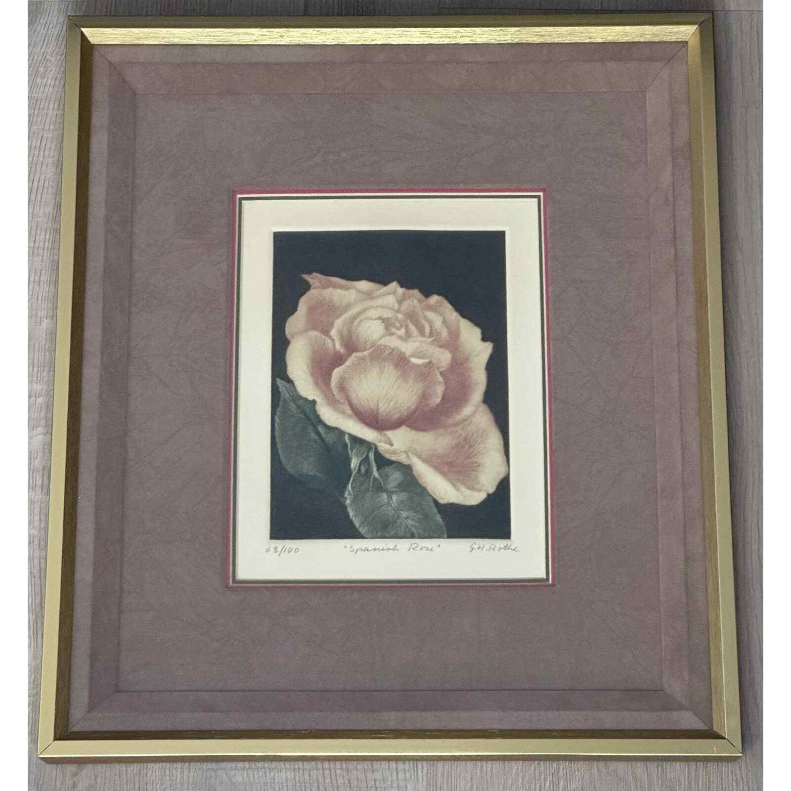 Rare Mezzotint limited edition “Spanish Rose” by G.H. Rothe